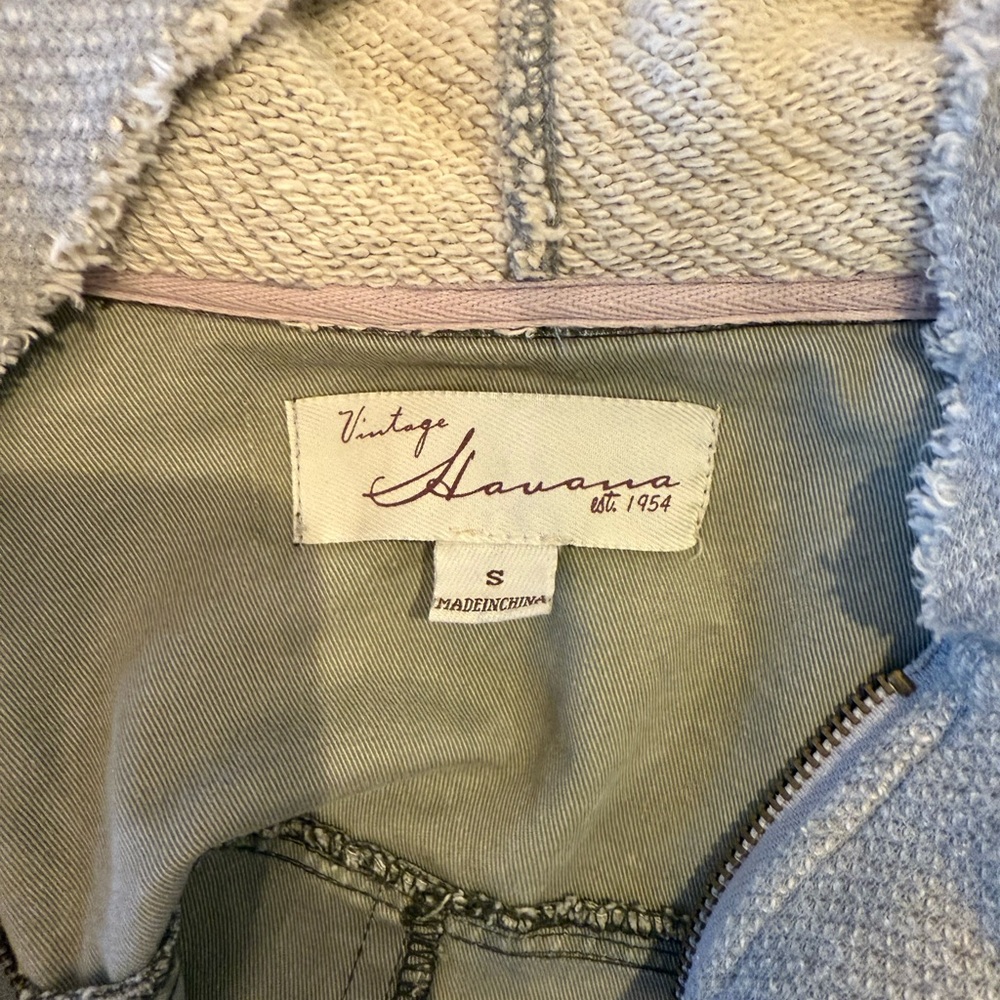 Vintage Havana Jacket Women Small Gray Sweatshirt Hooded Camo Canvas Zipper - Picture 4 of 4